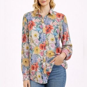 Simons Contemporaine Liberty Fabrics Colorful Floral Button Down Cotton Shirt
